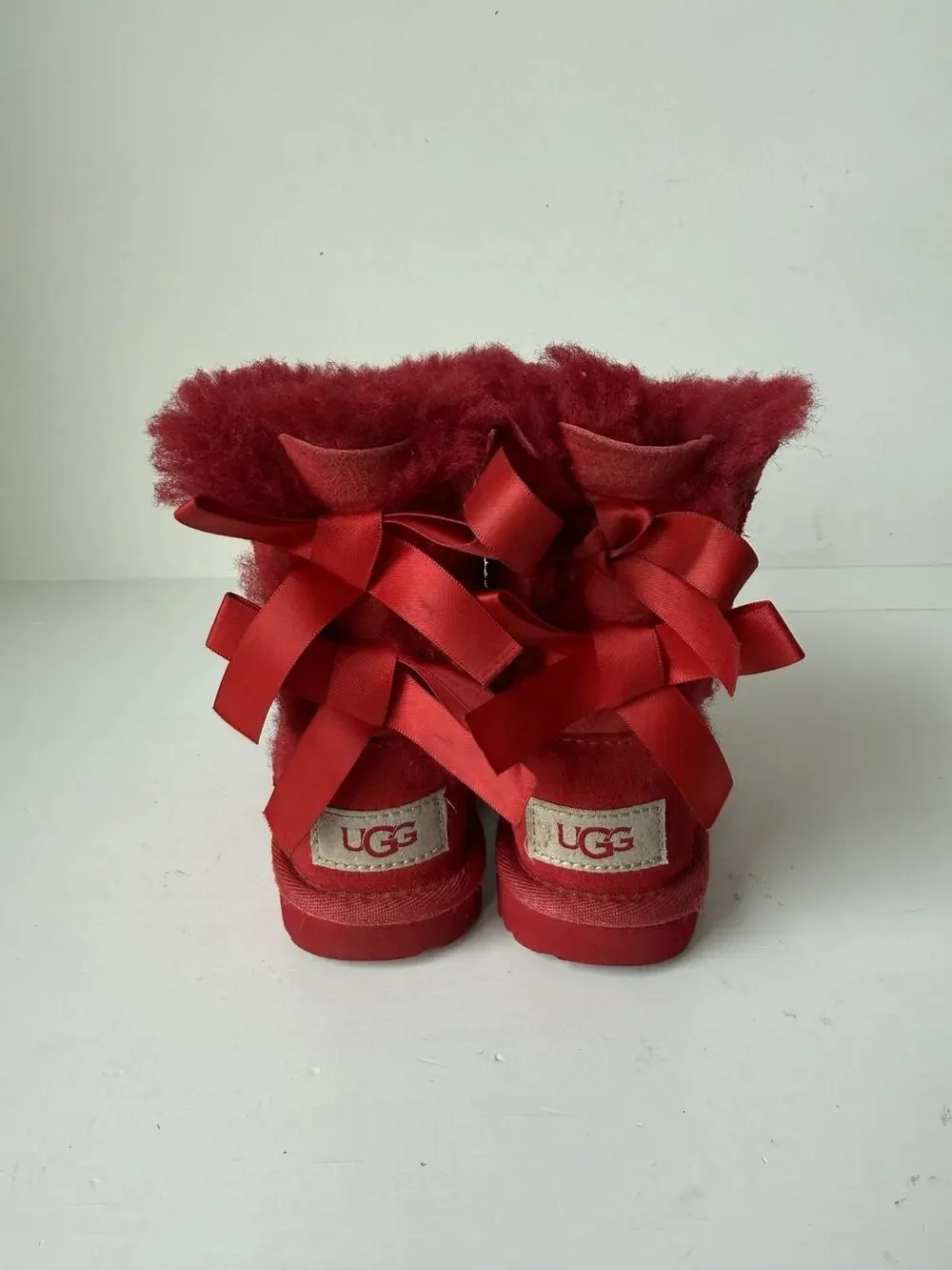 UGG Bailey Bow Boots Toddler Girls 7 Red Suede Sheepskin Fur